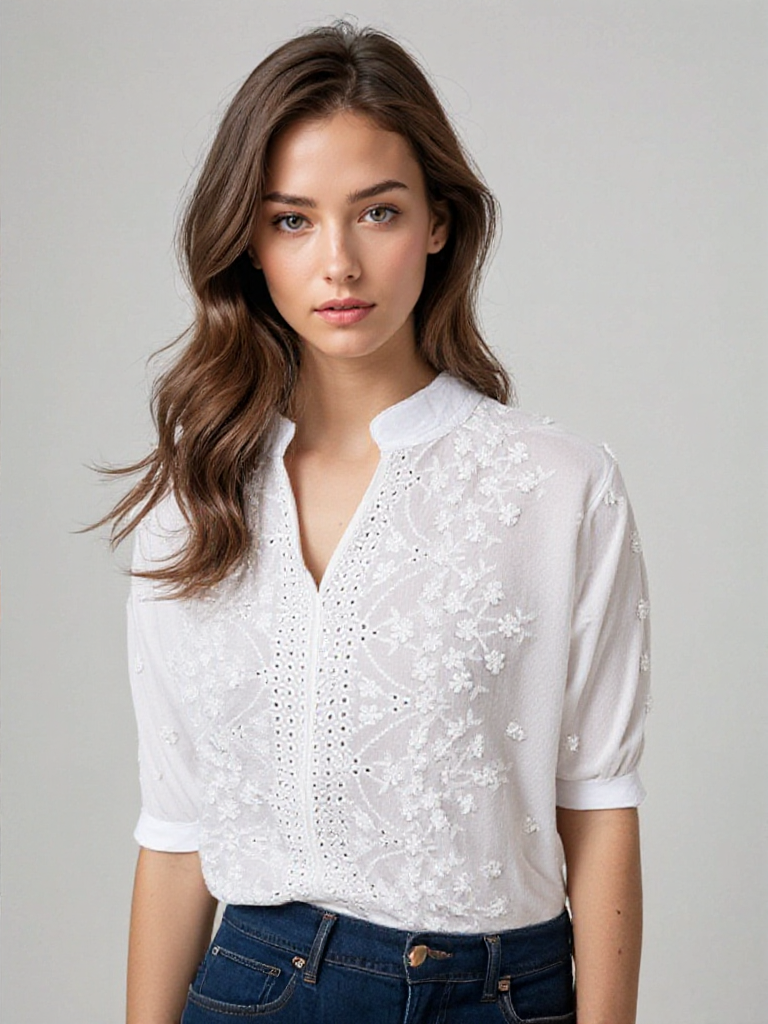 Blossom & Lace | Módní blůza bílá s krajkou krátký rukáv