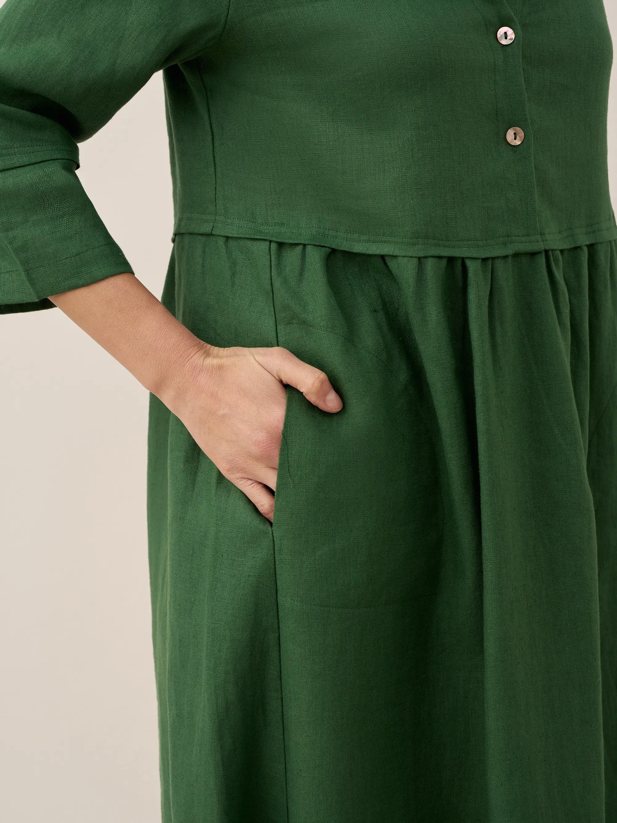 Luciana™ – Midi šaty na knoflíky dlouhý rukáv