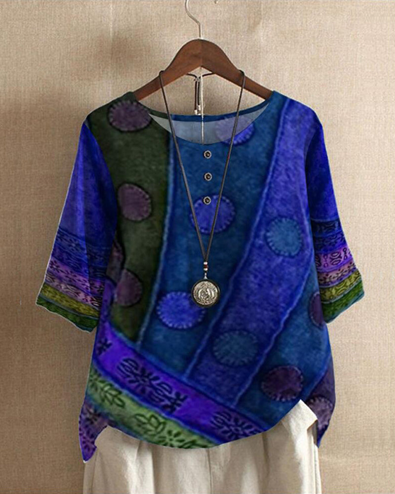 Myla - Retro Bohemien Tisk Blůza