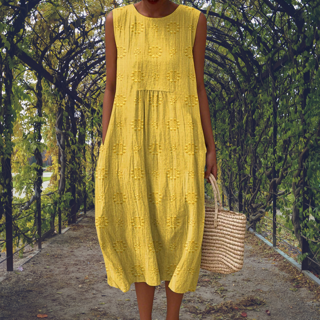 Sarah™ – Midi šaty bez rukávů s plastickým vzorem.