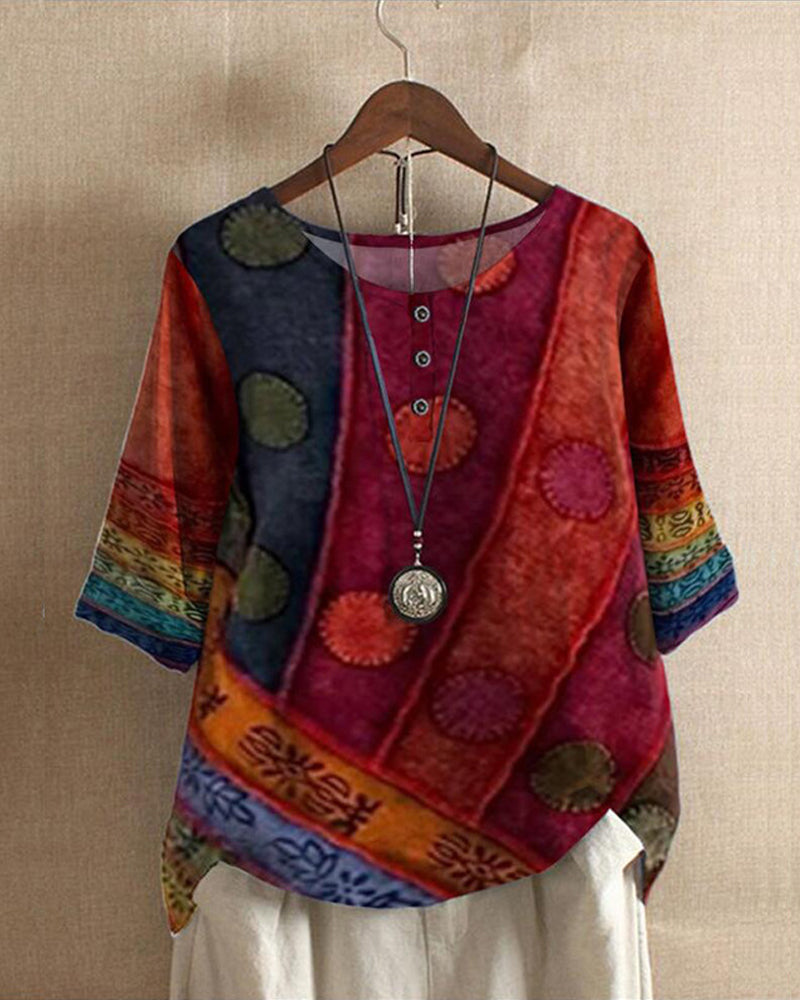 Myla - Retro Bohemien Tisk Blůza