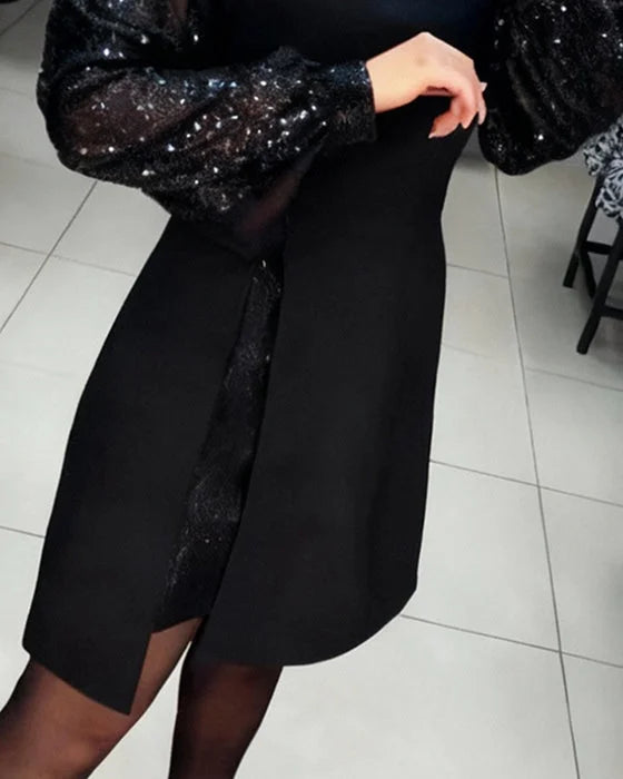 Zdeňka™ - Dámské elegantní midi šaty s flitrovými rukávy