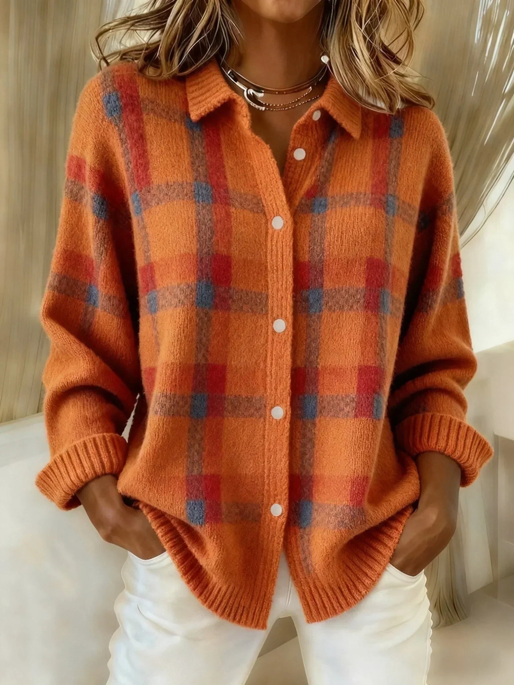 Monika™ – Měkký cardigan s výrazným kostkovaným vzorem
