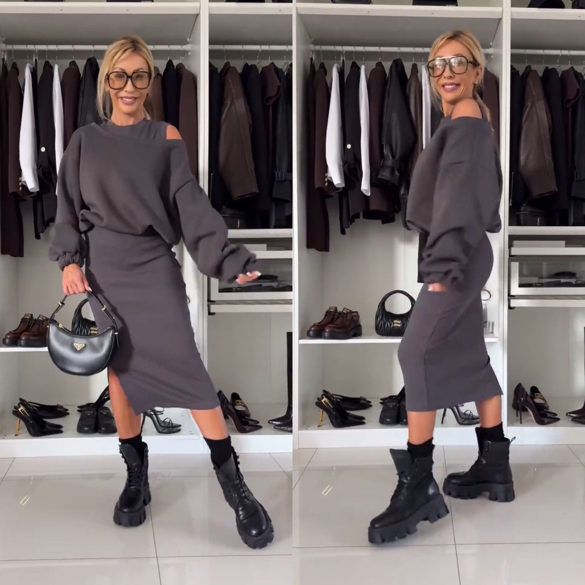 Leah Luxe | Sada s topem s odhalenými rameny a midi sukní