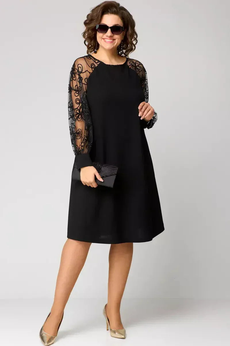 Barbora™ - Elegantní šaty s krajkovými rukávy