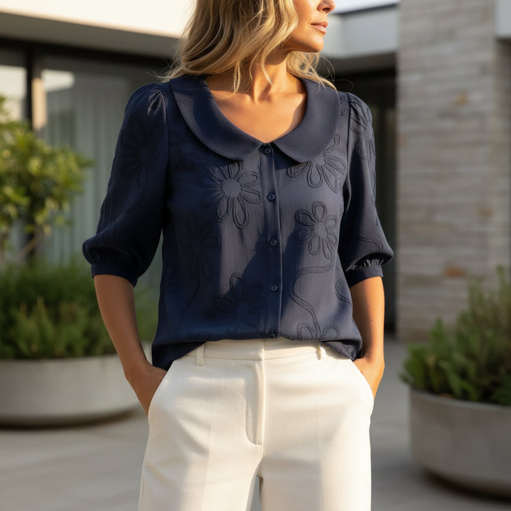 Ilona™ – Halenka na knoflíky s květinovou výšivkou