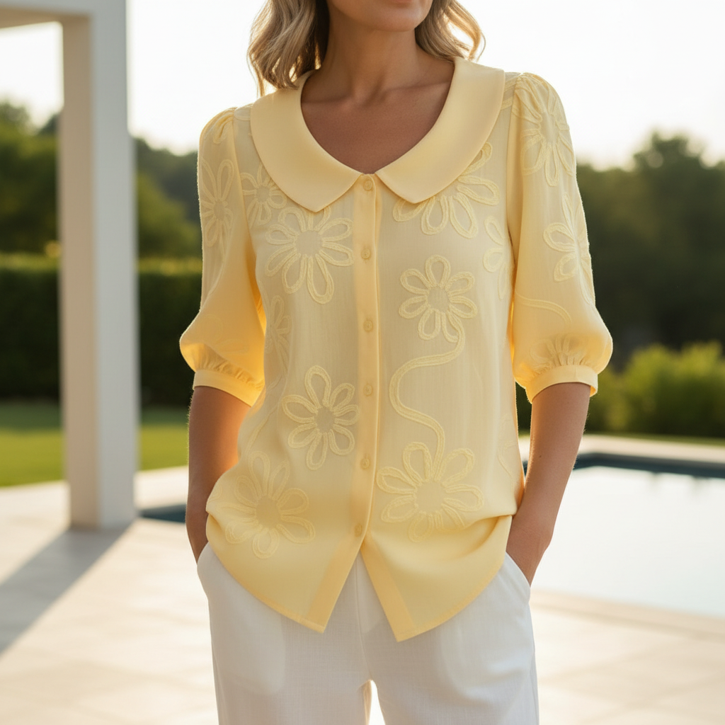 Ilona™ – Halenka na knoflíky s květinovou výšivkou