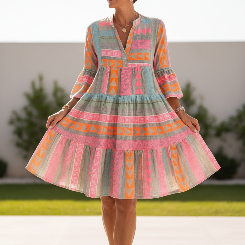 Maisy™ – Vrstvené boho šaty s geometrickým vzorem