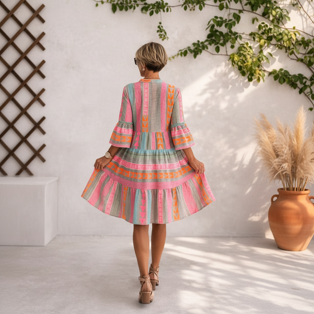 Maisy™ – Vrstvené boho šaty s geometrickým vzorem