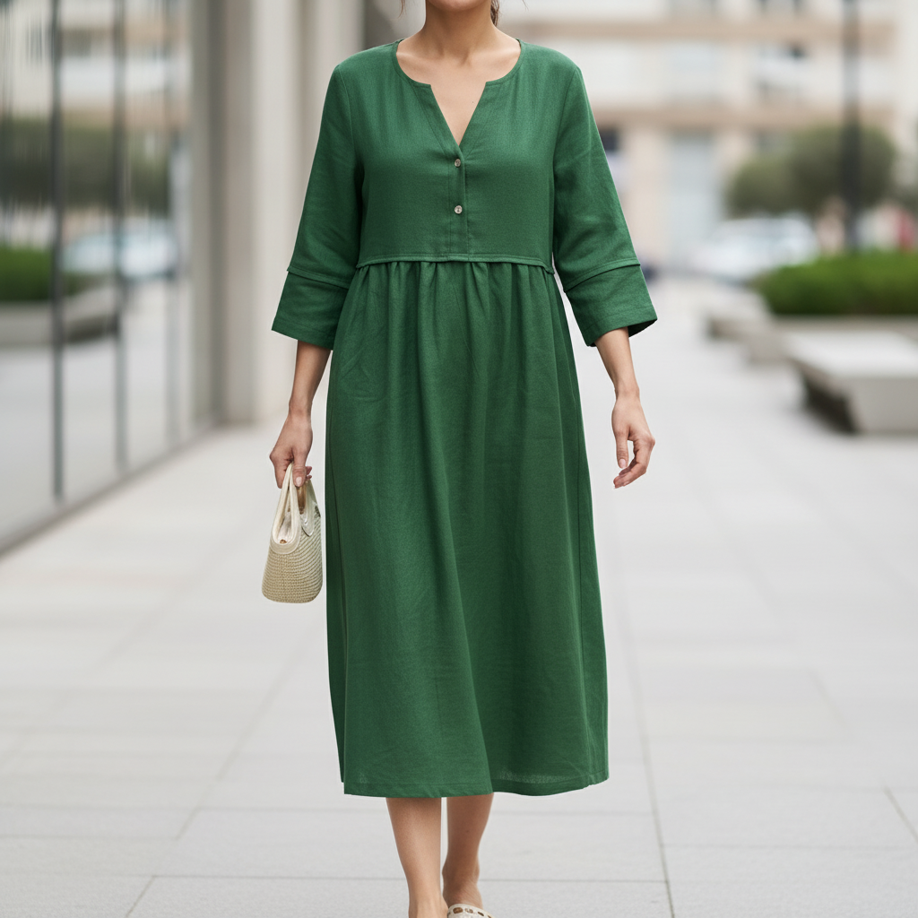 Luciana™ – Midi šaty na knoflíky dlouhý rukáv