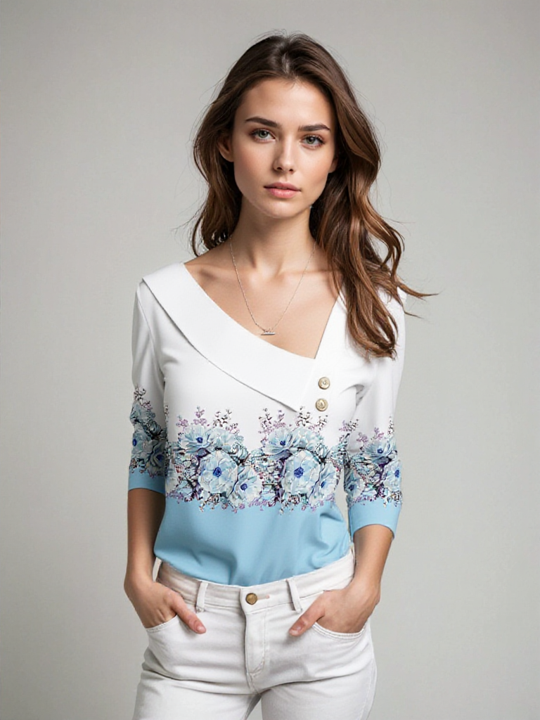 Stylová blůza s dlouhými rukávy a květinovým potiskem - Rezza