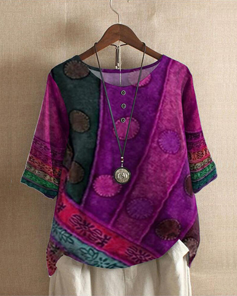 Myla - Retro Bohemien Tisk Blůza