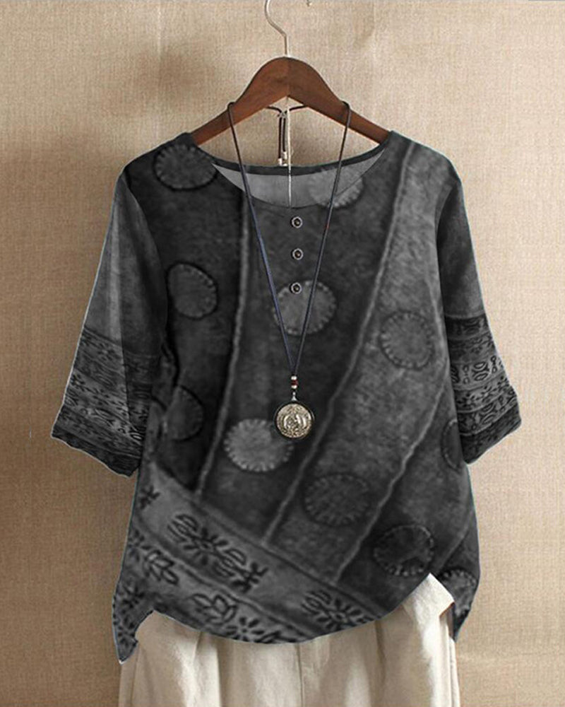 Myla - Retro Bohemien Tisk Blůza