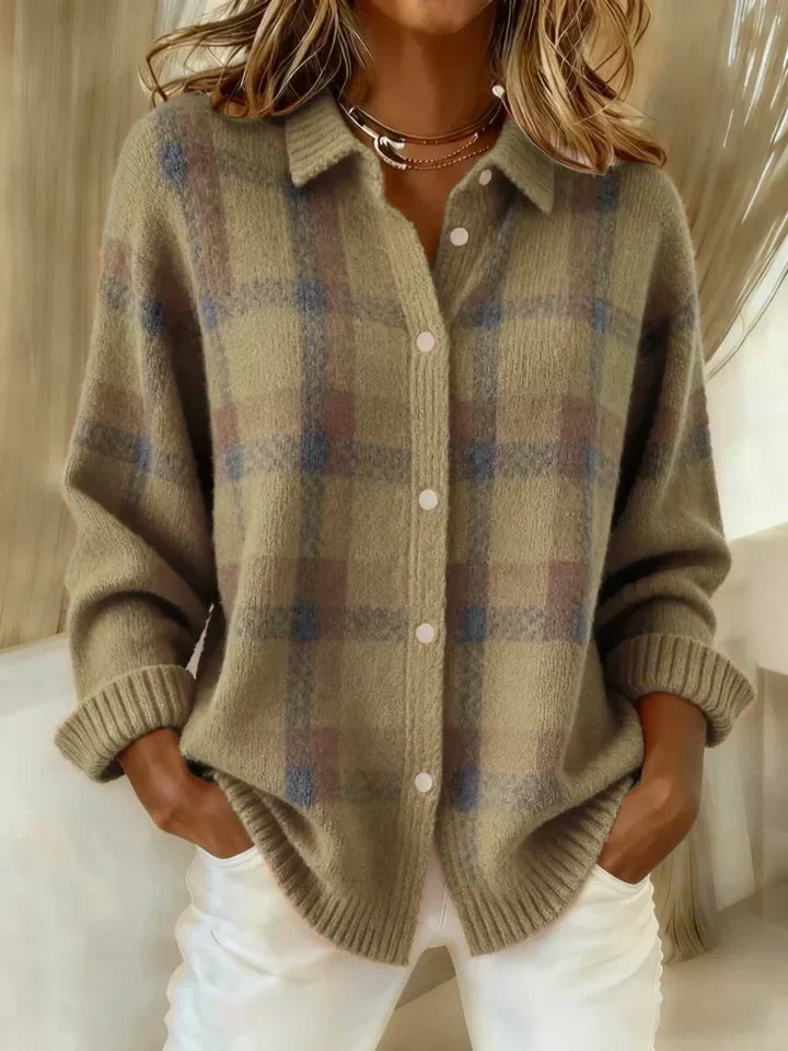 Monika™ – Měkký cardigan s výrazným kostkovaným vzorem