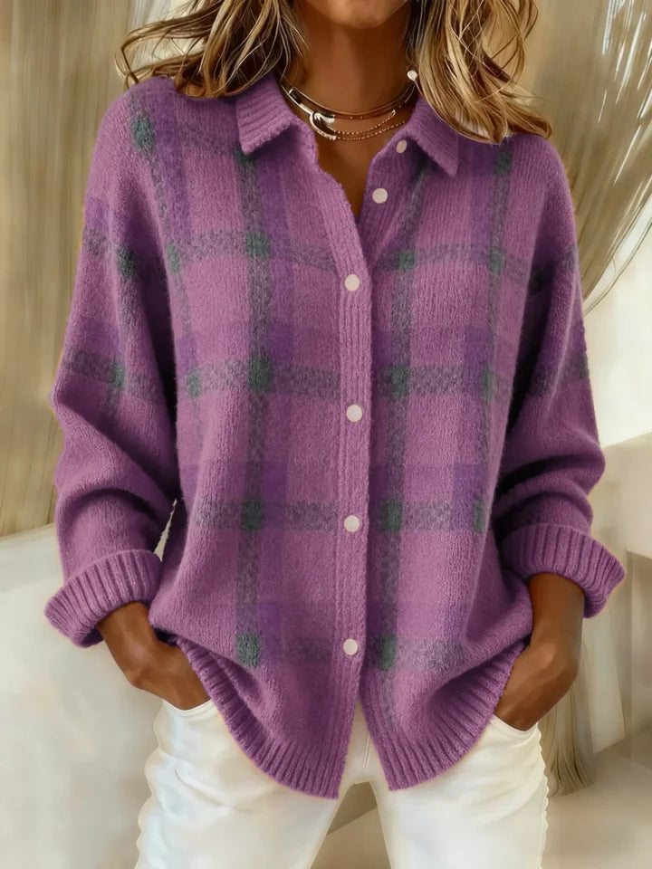 Monika™ – Měkký cardigan s výrazným kostkovaným vzorem
