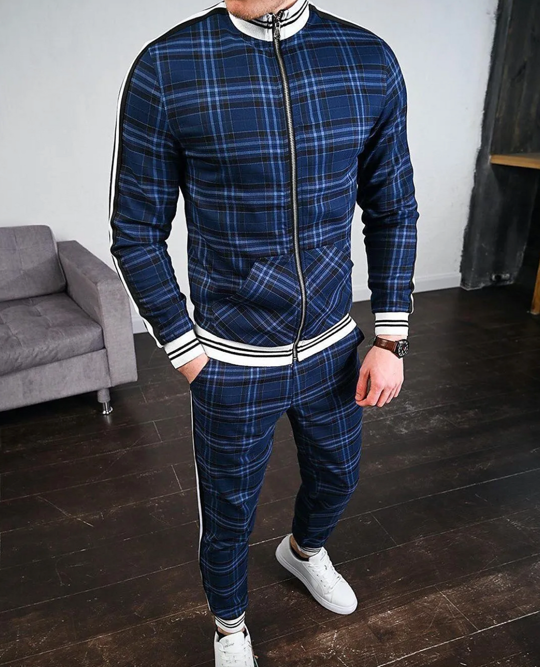Brandon - Sportovní Set Kostkovaná Mikina Kalhoty