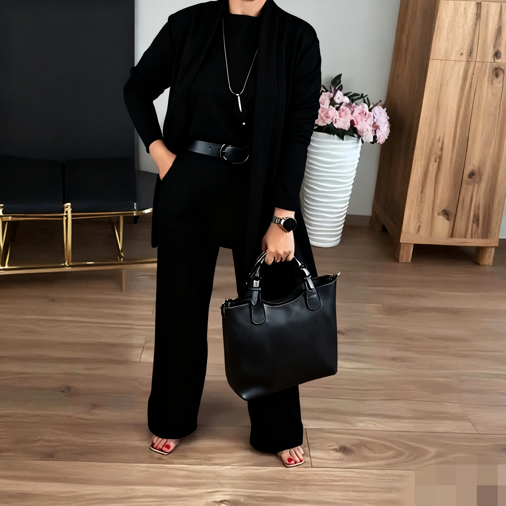 Serena | Dámská Třídílná Souprava s Kardiganem, Topem a Širokými Kalhotami