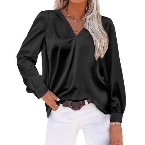 Tessa | Drape blouse černý satén
