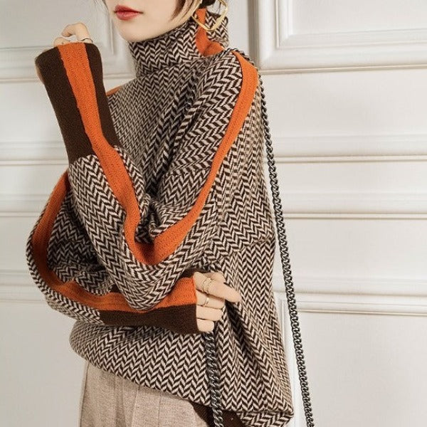 Vera™ | Svetřík s vysokým límcem a kontrastními pruhy