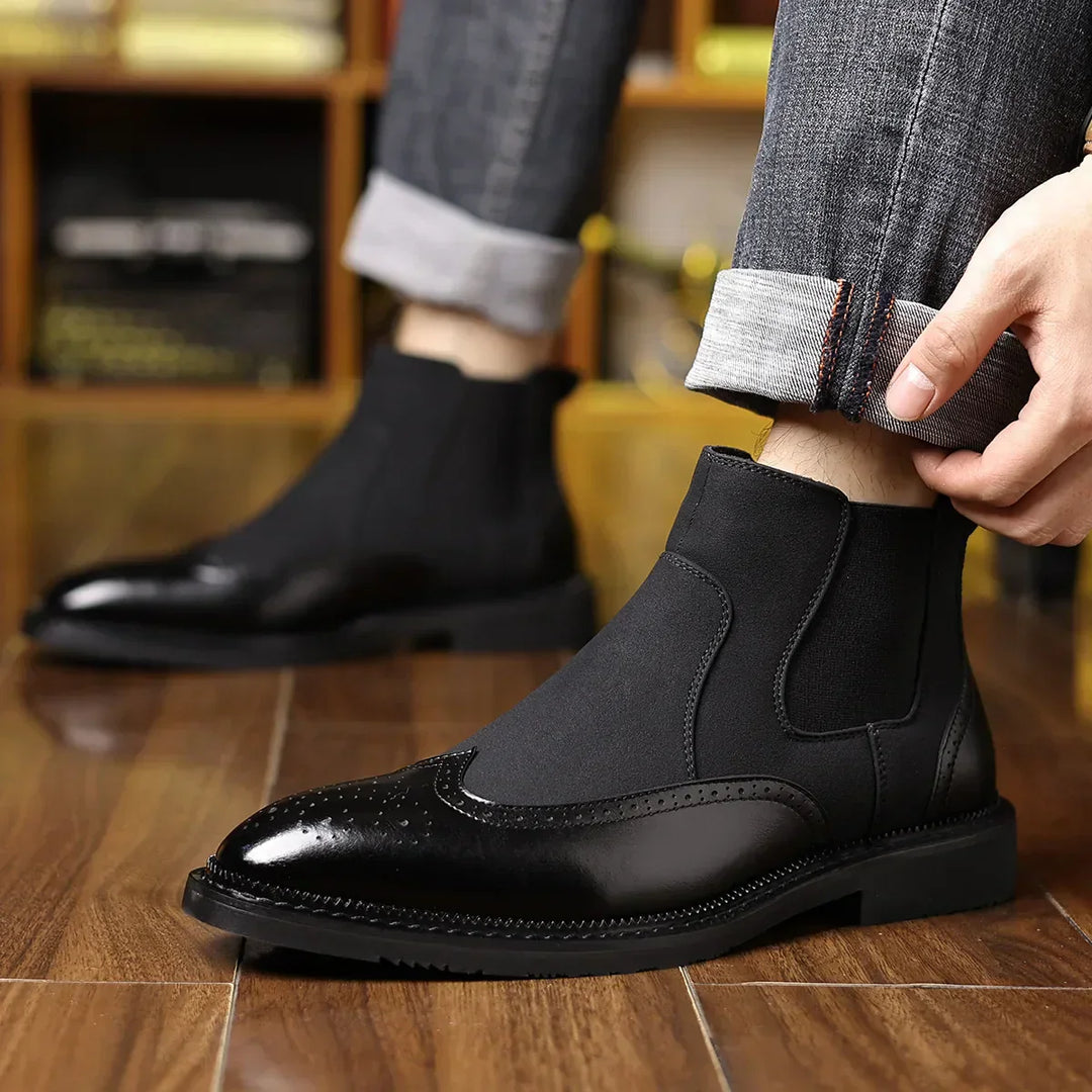 Maddox - Kožené Kotníkové Boty s Elastickým Vložením Klasický Design