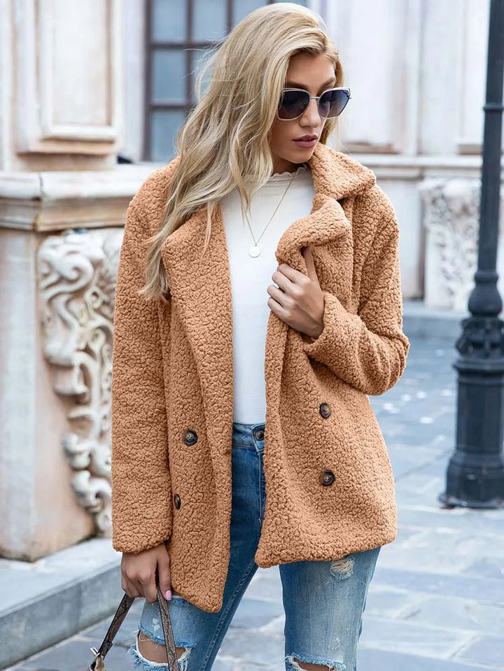 Zoey - Krátký Kabát Dvojradový Plyšový