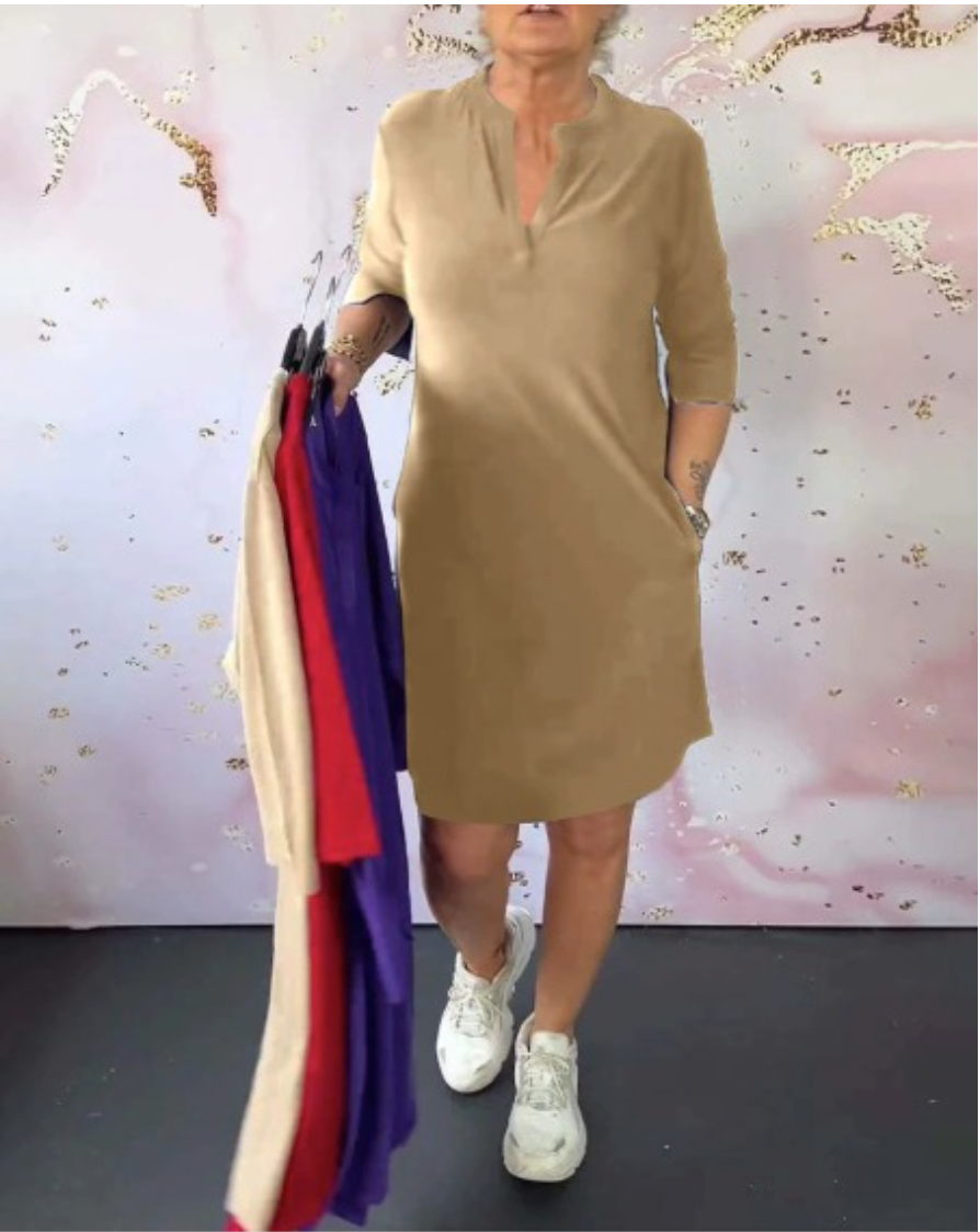 Aleena™ – Ležérní šaty s rovnou siluetou a výstřihem do V