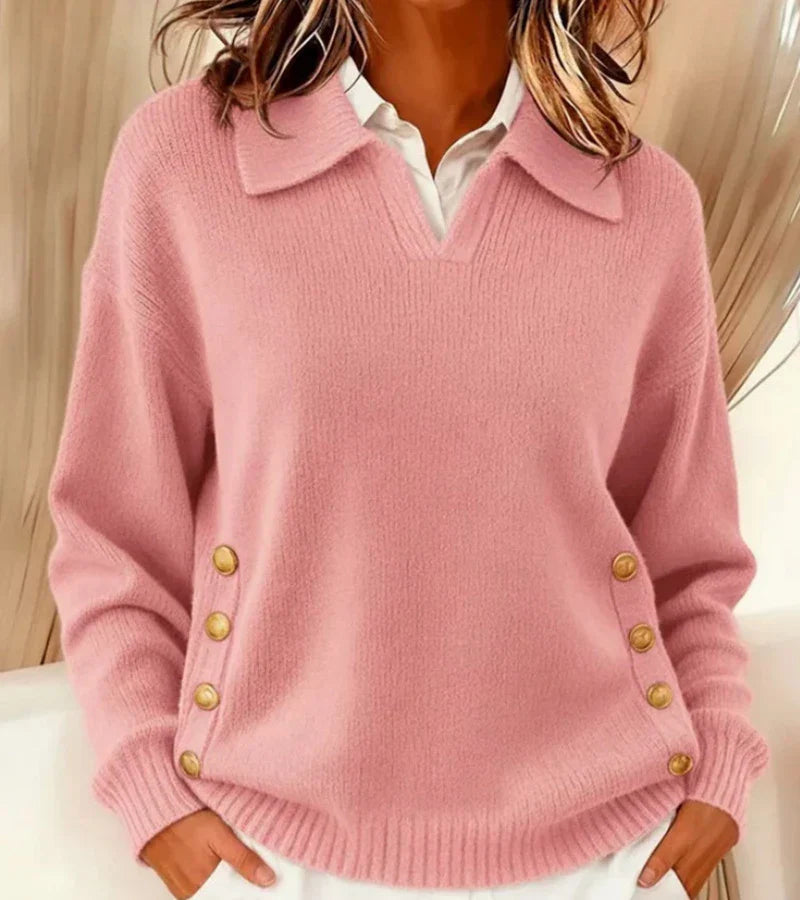 Tereza™ - Pletený svetr s límečkem a knoflíky