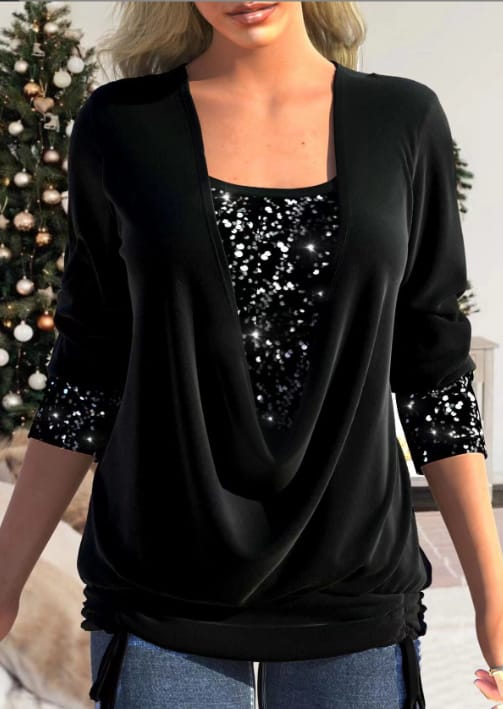 Carrie | Elegantní Blůza s Drapovaným Výstřihem a Uvolněným Střih