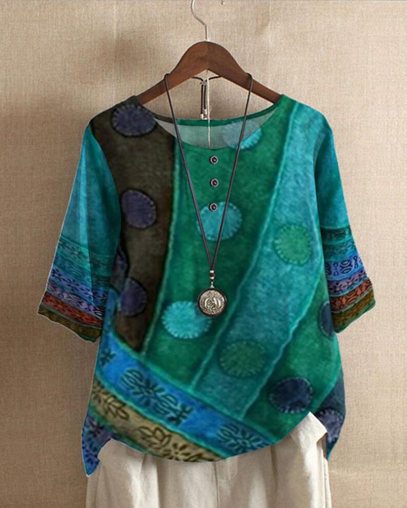 Myla - Retro Bohemien Tisk Blůza