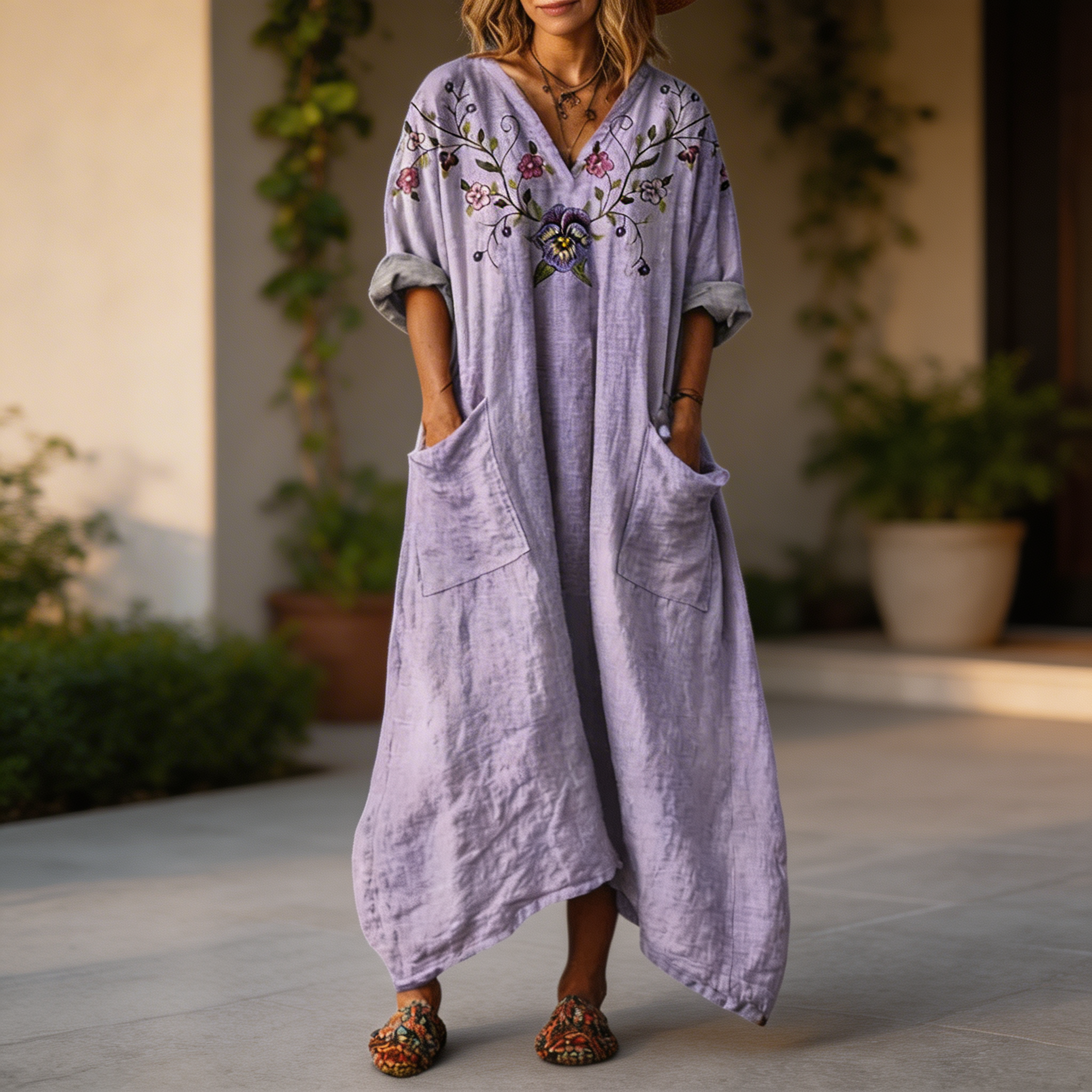 Everly™ – Boho maxi šaty s květinovým vzorem a kapsami