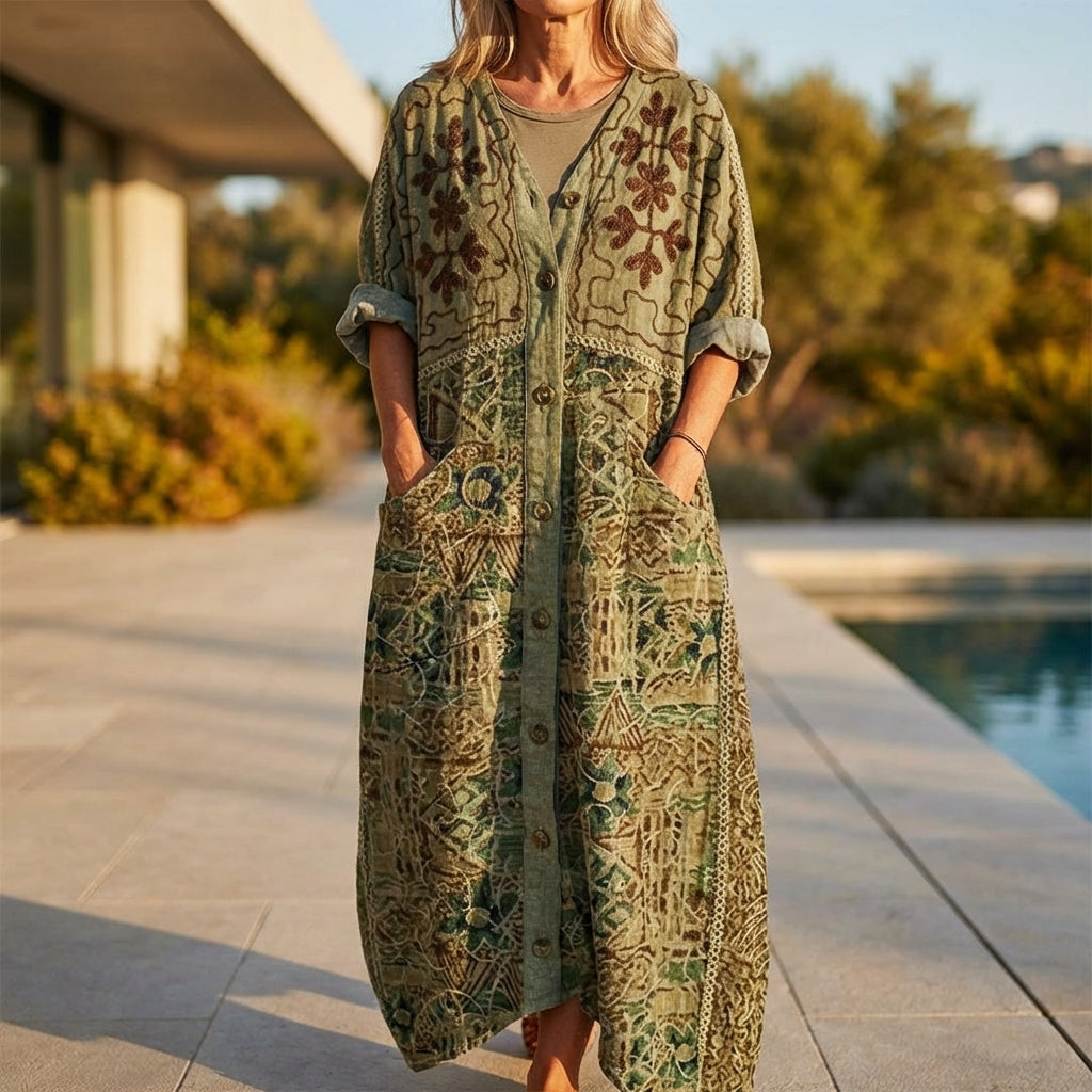 Everly™ – Boho maxi šaty s květinovým vzorem a kapsami