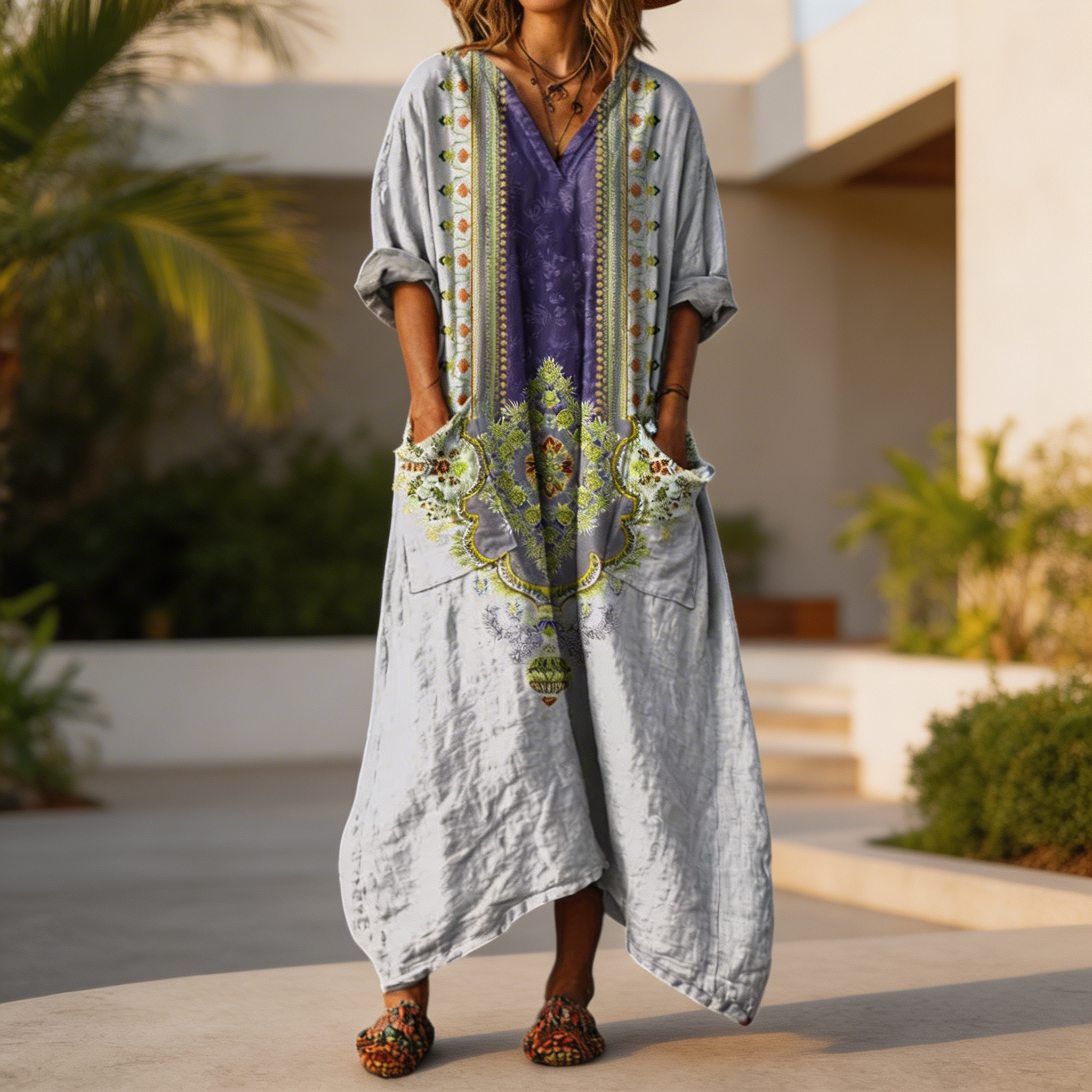 Everly™ – Boho maxi šaty s květinovým vzorem a kapsami