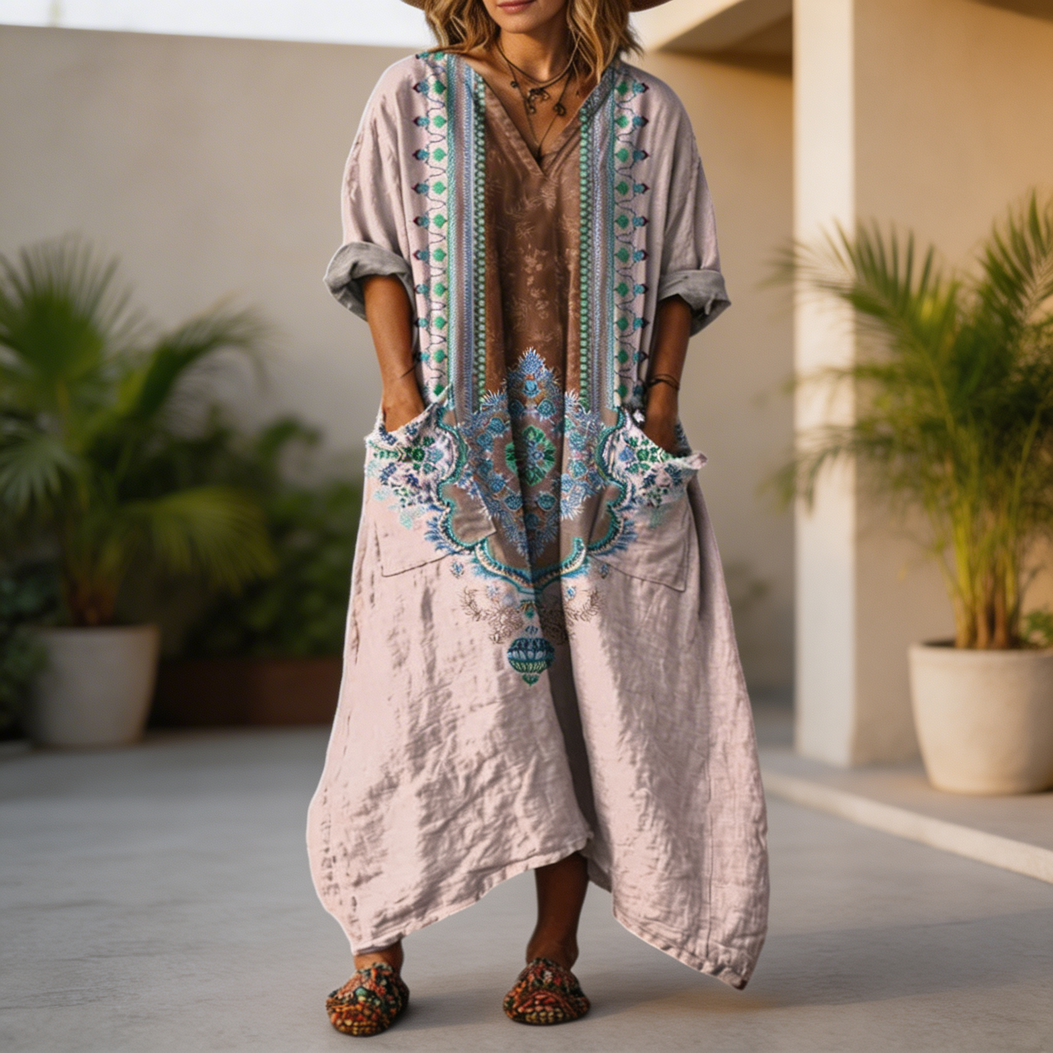 Everly™ – Boho maxi šaty s květinovým vzorem a kapsami
