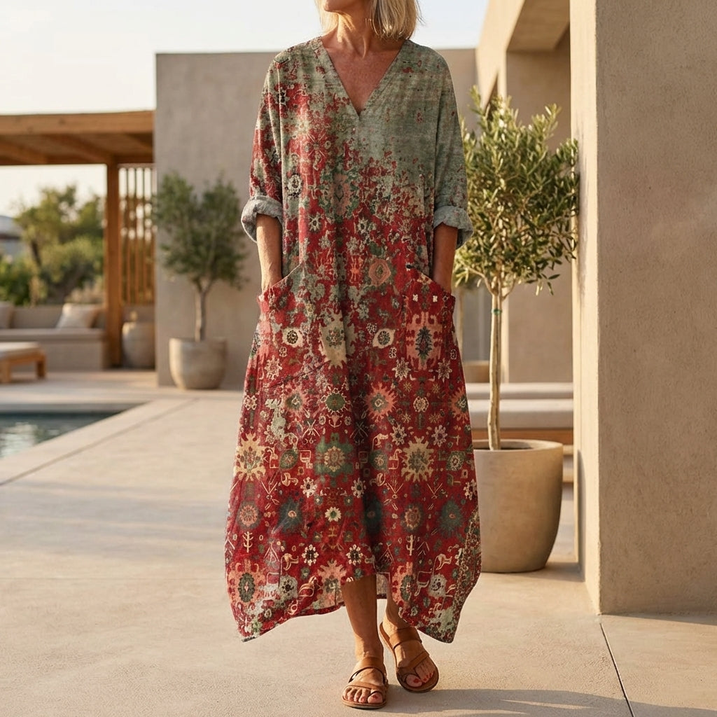Everly™ – Boho maxi šaty s květinovým vzorem a kapsami