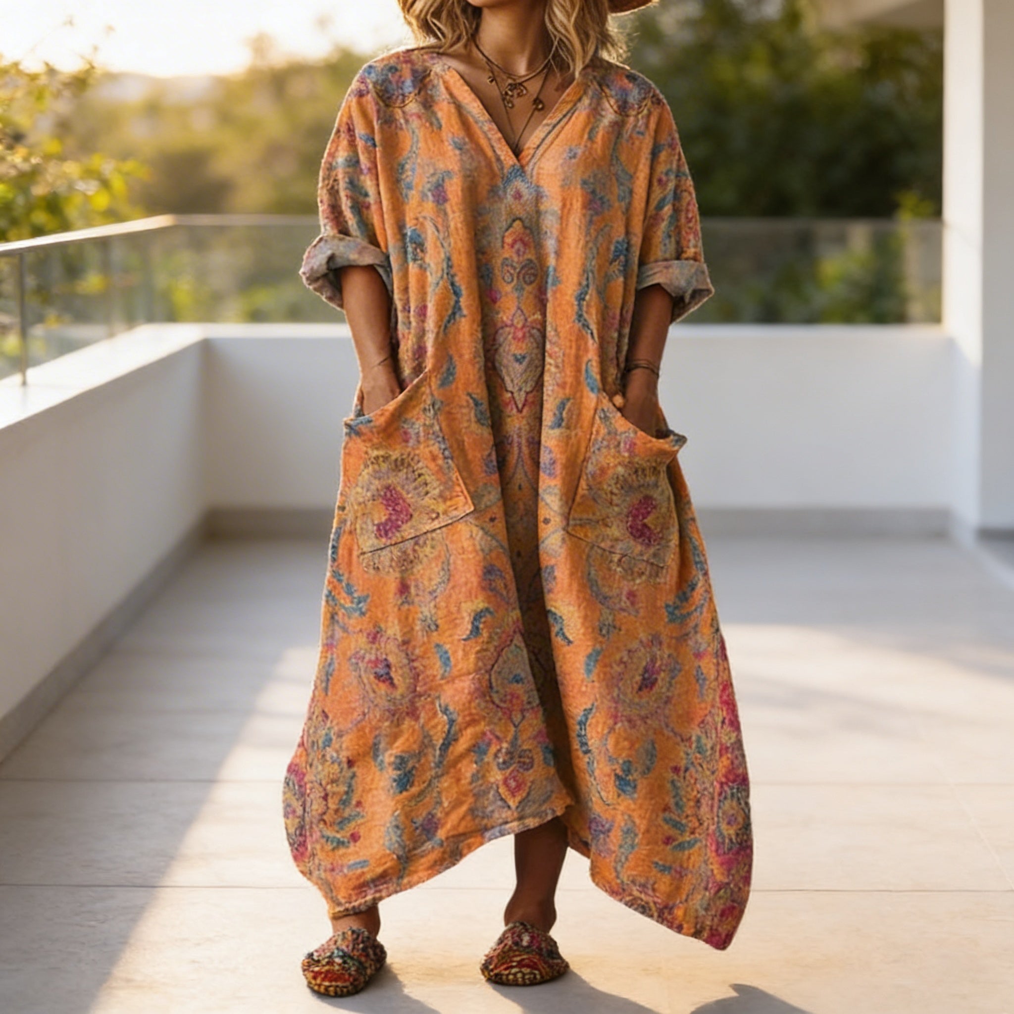 Everly™ – Boho maxi šaty s květinovým vzorem a kapsami