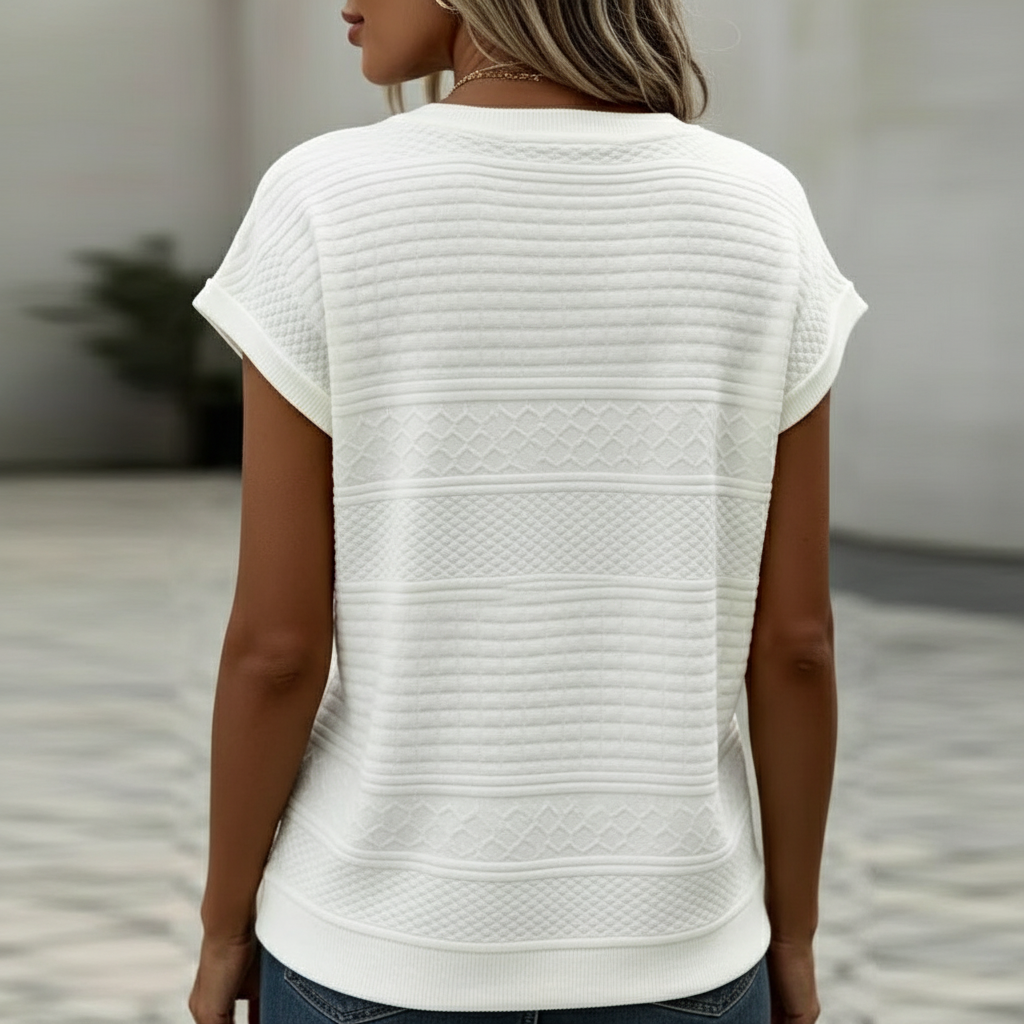 Marcela™ – Pletený top s texturovaným vzorem a knoflíky