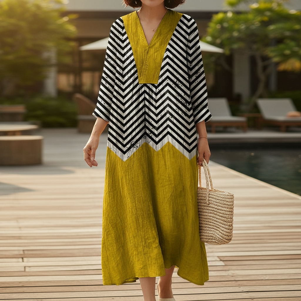 Delaney™ – Maxi šaty s chevron vzorem volného střihu