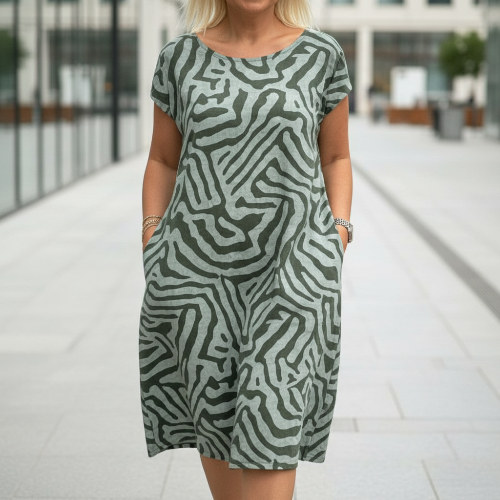 Jarmila™ – Midi šaty s potiskem krátký rukáv