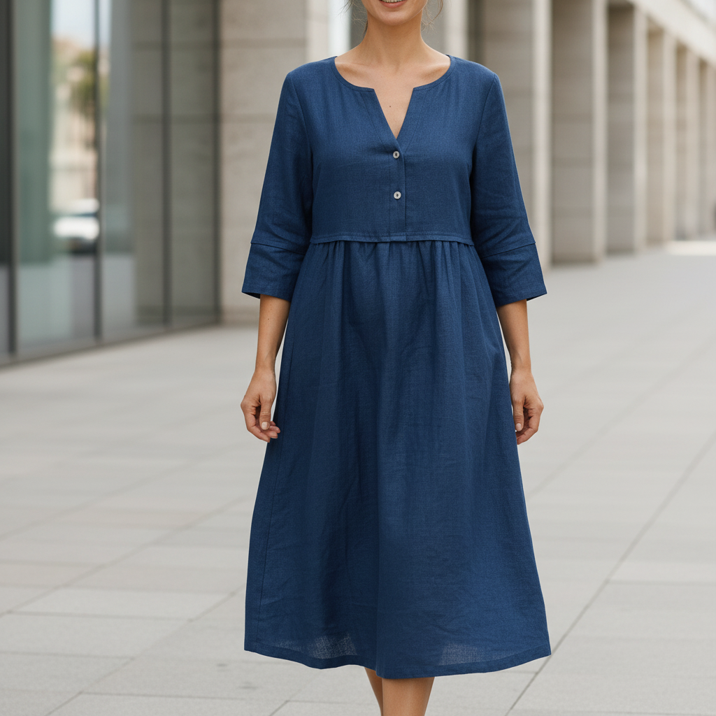 Luciana™ – Midi šaty na knoflíky dlouhý rukáv