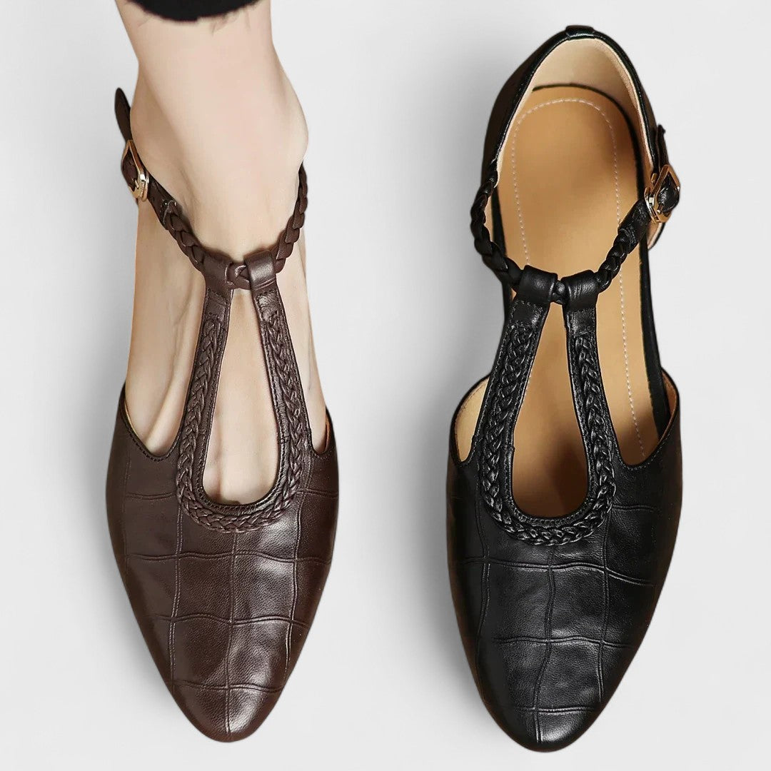 Kiera™ – Kožené baleríny s páskem ve tvaru T