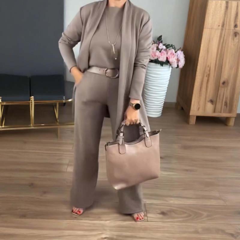 Serena | Dámská Třídílná Souprava s Kardiganem, Topem a Širokými Kalhotami